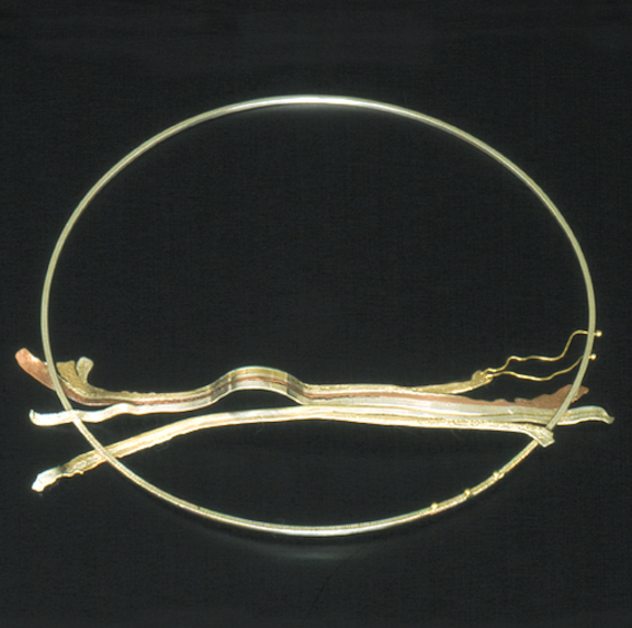 Sunrise neckring, sterling silver, copper, 18ct gold, 1980