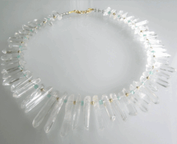 <em>Sparkling Waters, </em>necklace, rock crystal, sterling silver goldplated, apatite, 42cm long, no 1504.