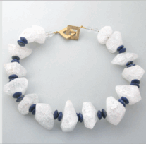<em>Atlantic Foam, </em>large fractured rock quartz beads, lapis rondels, 22 ct gold-plated catch, 47cm long, no 1441.
