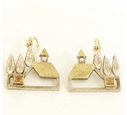 <em>Streetscapes IV- Homage to Klimt, </em>earrings, sterling silver, 18ct gold, citrine, 2.0 x 3.0 x 1.5cm, no 1323d.