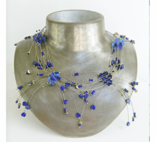 <em>Dampiera Lindleyi - Wildflower Collection, </em>necklace, steel cable, lapis lazuli, gold-plated silver beads, titanium, 22 x 26 x 2.5cm, no 1464.