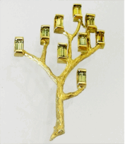 <em>Banksia grandis - Wildflower Collection, </em>brooch, green/yellow baguette sapphires, 18ct gold, 4.5 x 2.7 x 0.5cm, no 1395.