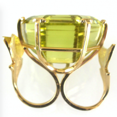 <em>Banksia grandis - Wildflower Collection,</em> two finger ring, 145.27 cts hexagonal lemon quartz, 18.25gm 18ct gold, 5.0 x 4.0 x 4.0cm, no 1385.