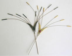 <em>Bird of Paradise - The Birds Series, </em>hairpins, oxidized st. silver, 18ct gold, garnets, 22.0 x 28.0 x 0.7cm no 0617 a & b.