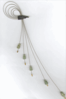 <em>Pan Pipes II - Hard-line Softline, </em>brooch, oxidized st. silver, 9ct gold, 18ct gold, steel, jade, 26 x 17 x .7cm, no 0570b.