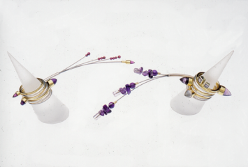 <em>Wildflower carpet trembler I, II - Wildflower Collection,</em> ring sets, 18ct gold, sterling silver, amethyst, quartz, rhodalite garnet, 7 rings, size N, no 0841,