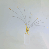 <em>Twilight Flight - The Birds, pectoral piece, </em>18ct gold, steel, square-cut mauve spinel, 14 x 23 x 0.8cm,no 0758a.