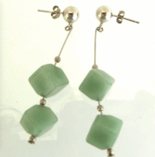 <em>Jade Cubes, </em>earrings, jade, sterling silver, 6.0 x 2.0 x 1.0cm, no 1160.