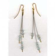 <em>Brunonia Chandelier,</em> earrings, facetted aquamarine beads,18ct gold, steel, 8.5 x 1.2 x 1.5cm, no 1114.