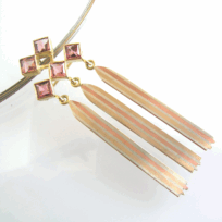 <em>The Heavenly Choir - Chor der Paradis - Homage to Klimt, </em>Brooch/pendant, 18ct multi coloured gold, tourmaline on stainless steel & 14ct gold neckring, 15 x 20 x 0.8cm, no 1020.