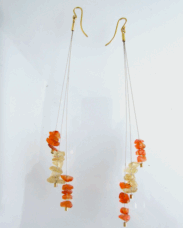 <em>Carnelian Chandelier, </em>earrings, 18ct gold, carnelian & citrine chips, steel cable, 13.0 x 3.0 x 1.5cm, no 0803p.