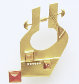 <em>Poesie - Beethoven Fries - Homage to Klimt,</em> brooch, 18ct yellow gold, square cabochon carnelian, citrine, 6.0 x 4.5 x 1.0cm, no 0995.