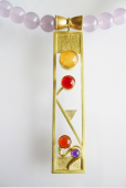 <em>Nuda Veritas II - Homage to Klimt, </em>Necklace, 18ct gold, carnelian, amethyst and moonstone on fluorite and 18ct beads, 13 x 22 x 1.0cm, no 0998b.