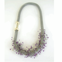<em>Calythrix empetroides - Purple starflower - Wildflower Collection, </em>necklace, , sterling silver, 18ct gold, steel mesh and cable, tourmaline, rhodalite, gold-plated beads, 35 x 16 x 5cm, no 1477.