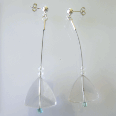 <em>Rock crystal, </em>earrings, rock crystal, sterling silver, apatite, steel cable, 8.5 x 2.2 x 1.8cm, no 1500.
