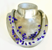 <em>Halgarnia Preissiana - Native borage - Wildflower Collection,</em> necklace, lapis lazuli, steel mesh and cable, 18ct gold, sterling silver, rock crystal, 30 x 15 x 1.5cm, no 1462.