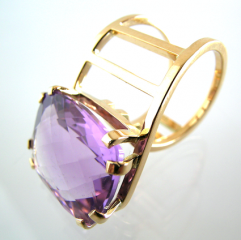 <em>Amethyst Expectation - Homage to Klimt, </em>ring, 18ct gold pale facetted cushion amethyst, size N ½, no 1302.
