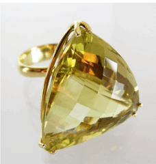 <em>Helichrysum bracteatum - Wildflower Collection,</em> ring, Harlequin facetted, trillion lemon citrine 53.68 cts, 18ct gold, size M, no 1227.