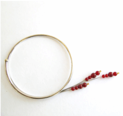 <em>Chorizema ilicifolium - Wildflower Collection,</em> sterling silver, 18ct gold, carnelian, steel cable, 7 x 11 x 1.0cm, no 0860b.