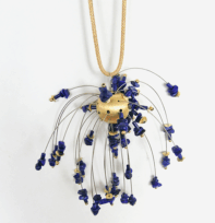 <em>Dampiera Ball - Wildflower Collection, </em>pendant, gold-plated sterling silver, lapis lazuli, steel cable, 12x 12 x 12cm, no 1466 on goldplated silver cable necklace 110cm long, no 1014/c .