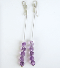 <em>Calythrix empetoides - Wildflower Collection, </em>earrings, sterling silver, amethyst, steel cable,11.0 x 0.8 x.1.0cm, no 1485.