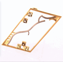 <em>Bewegtes Wasser I - Homage to Klimt,</em> brooch, 18ct white and yellow gold, grey green sapphires, 7.0 x 4.0 x 0.7cm, no 0935a.