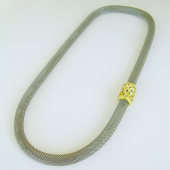 <em>Rhodanthe Manglesii - Wildflower carpet - Wildflower Collection, </em>necklace, 18ct gold. 10.4cts multi-coloured natural sapphires, steel mesh rope, 37 x 16 x 2.5cm, no 1484.