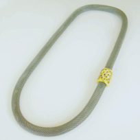 <em>Rhodanthe Manglesii - Wildflower carpet - Wildflower Collection, </em>necklace, 18ct gold. 10.4cts multi-coloured natural sapphires, steel mesh rope, 37 x 16 x 2.5cm, no 1484.